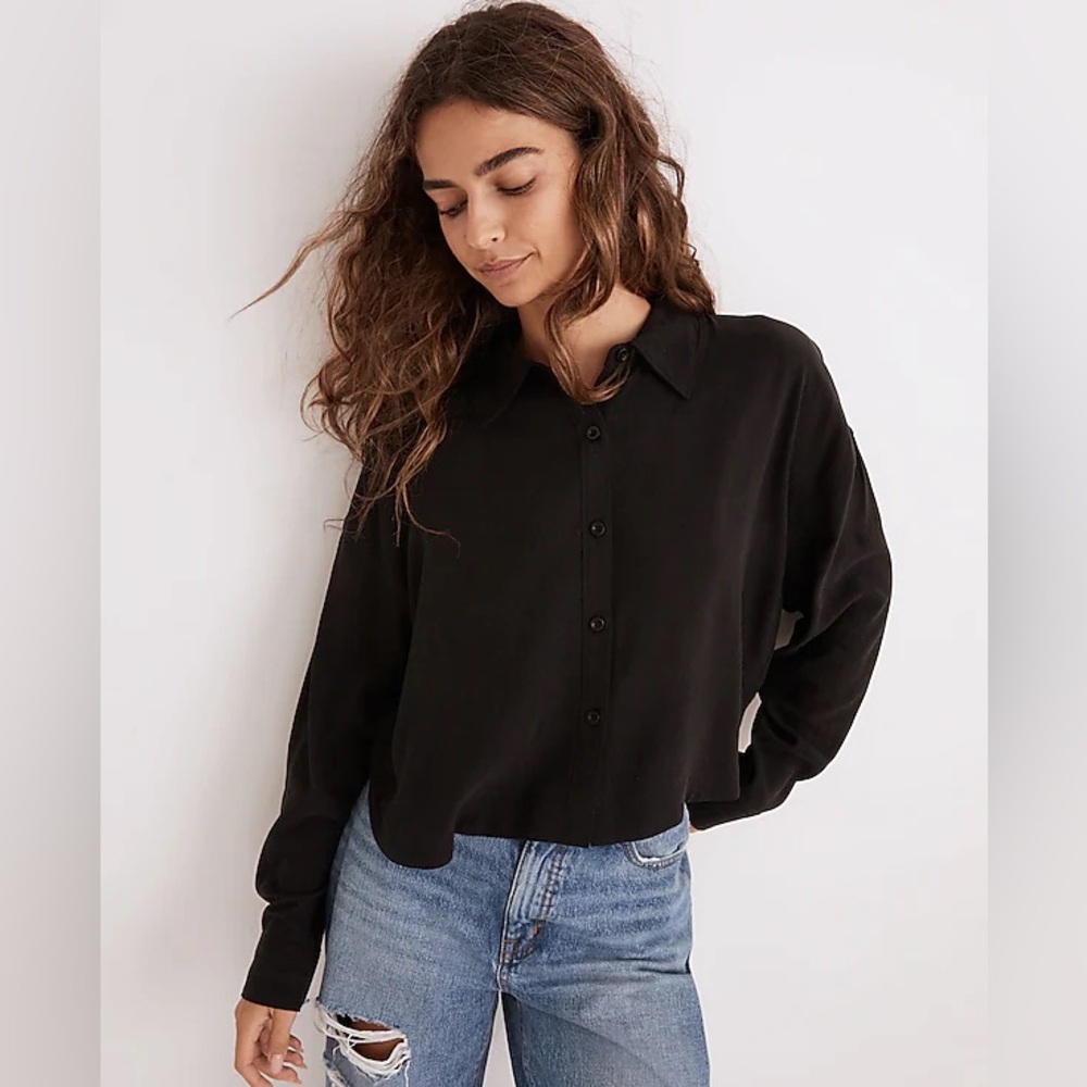 Lusterweave Hartfield Crop Shirt - True Black - Size Small